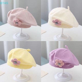 【 BT 】 Chapéu De Boina De Bebê Flor Cor Sólida De Inverno Boné De Feijão Quente De Malha Para Meninas Coreanas Princesa Pintora De Bebês Caps AS
