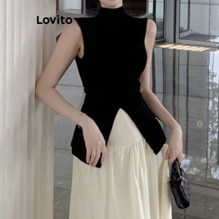 Lovito Elegante Top com Fenda Simples para Mulheres LNE21107 (Preto)