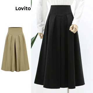 Lovito Casual Saia Feminina Lisa Plissada L74ED274
