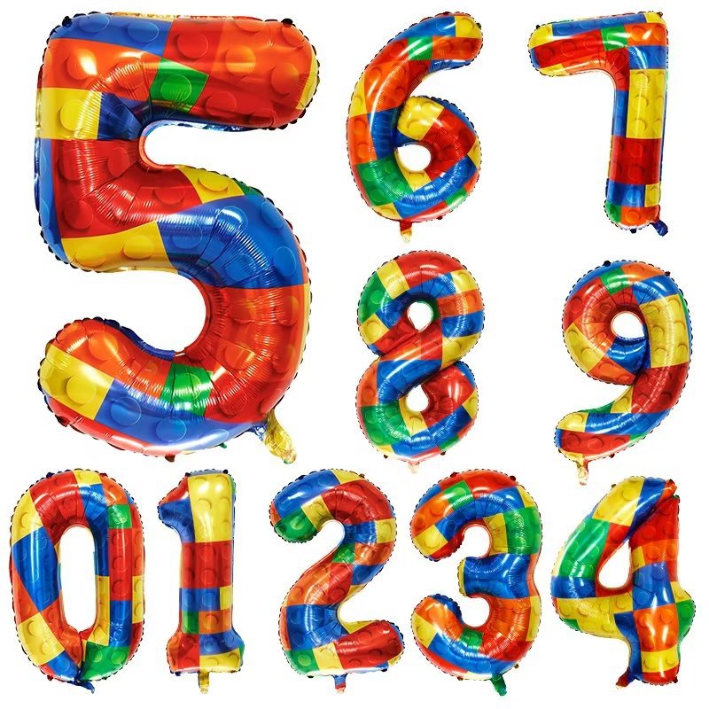 Bloco De 32 Polegadas Construção Balão Digital Tamanho Grande Adequado Para Meninas E Meninos Colorido Decorações Da Festa De Aniversário Temática