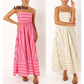 Lovito Vestido Elegante Listrado Com Bata Para Mulheres LNL43170