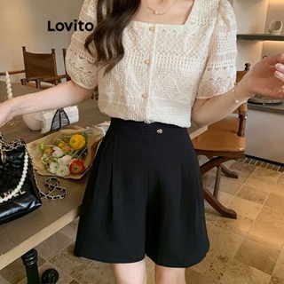 Lovito Blusa Feminina Casual Com Botão Frontal E Gola Quadrada LNE37043 (Off White)