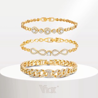Vnox Cubic Zirconia Pulseira De Corrente De Clip De Papel Cubano Para Mulheres , 18k Casamento Com Contas De Ouro Brilhante Infinito