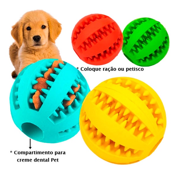 Bola Multifuncional Escova Mordedor Porta Petisco Pet Ball