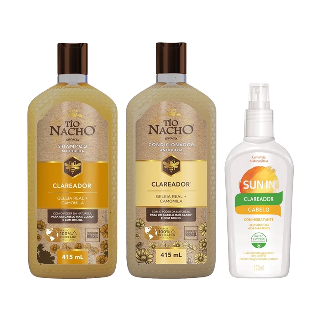 KIT SHAMPOO E CONDICIONADOR CLAREADOR 415ML + SUN IN CAPILAR em Oferta na Shopee