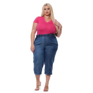Calça Jeans Feminina Plus Size Pantacourt Cintura Alta Razon Jeans