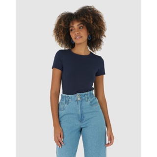 Blusa Básica Feminina Decote Redondo Em Algodão em Oferta na Shopee