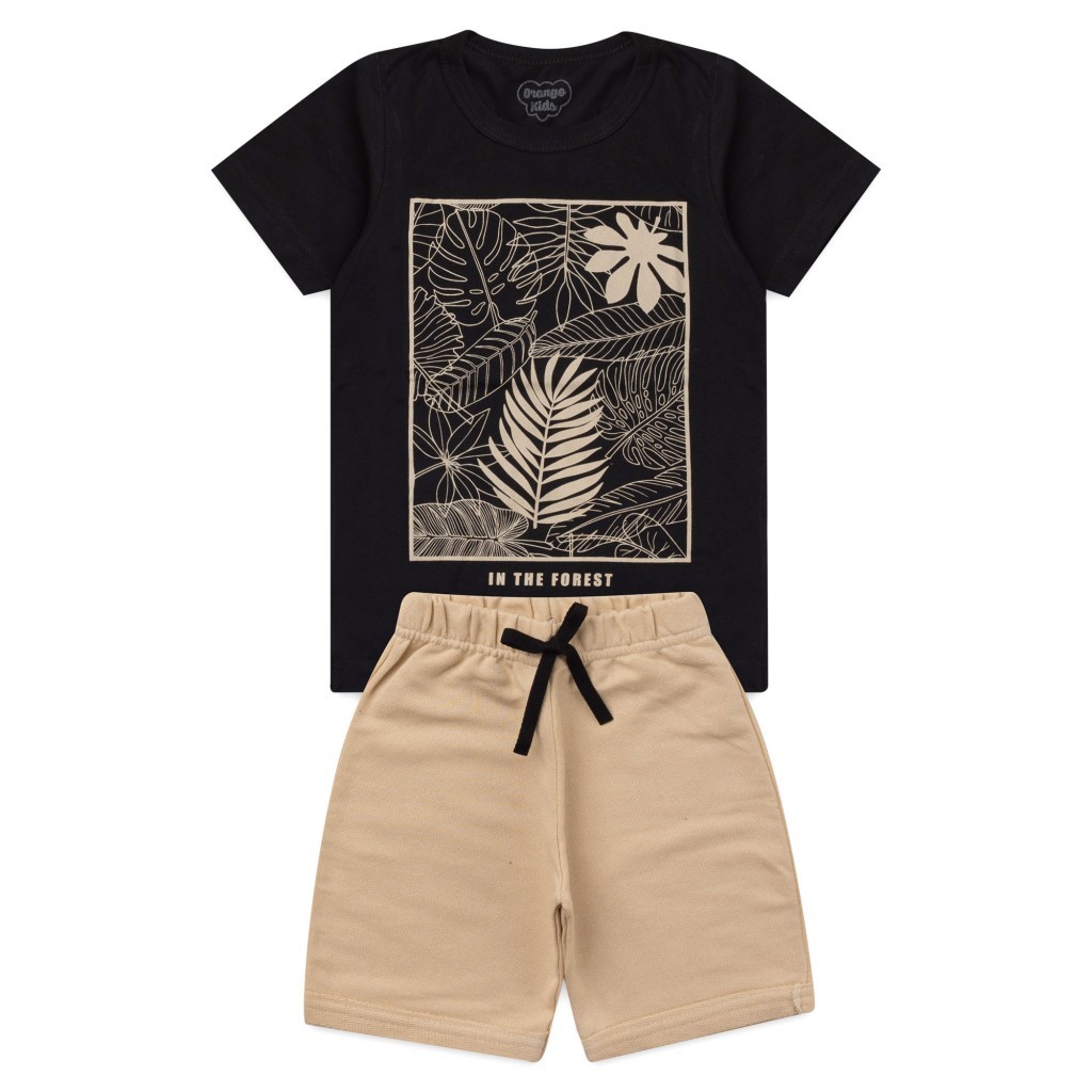 Conjunto Infantil Masculino Verão Camiseta e Bermuda Estampada Floral