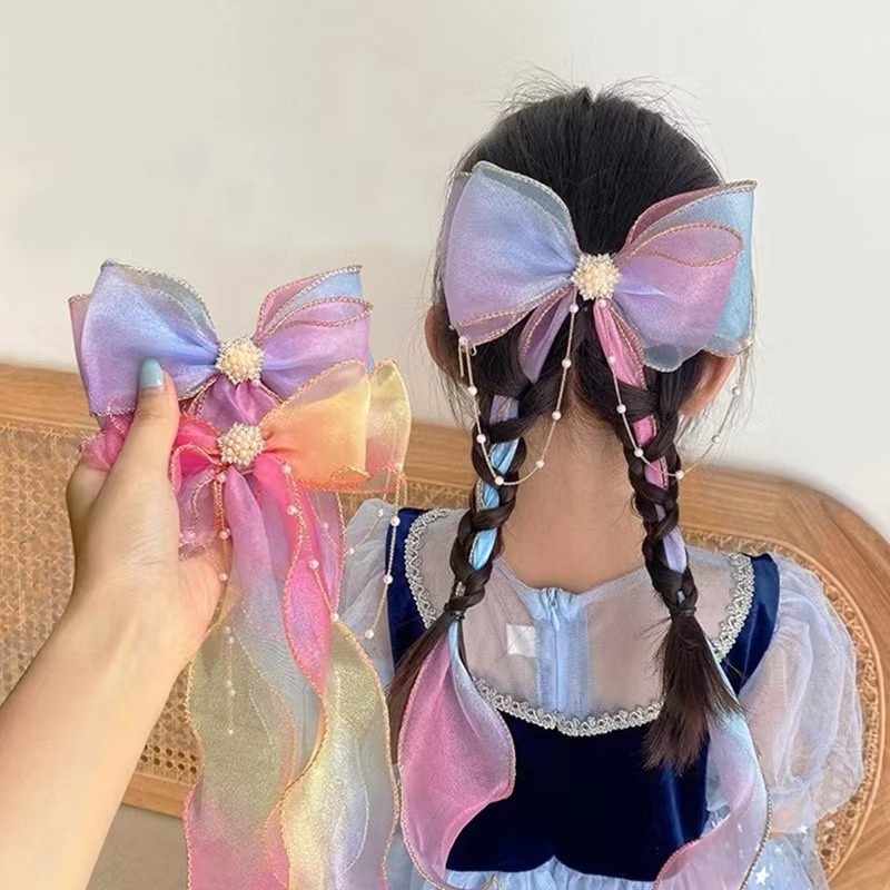 Fita Laço Para Cabelo Infantil Adulto Grampos De Sereia Doce Pérola Acessórios De Moda Colorida