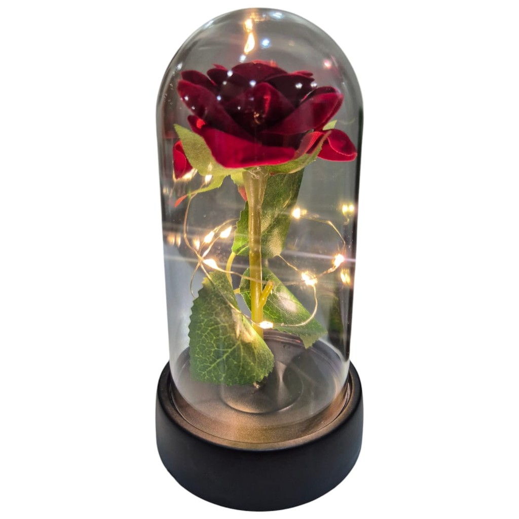 Enfeite Cupula Com Flor Tecido Micro Led A Bateria 14x8,3cm