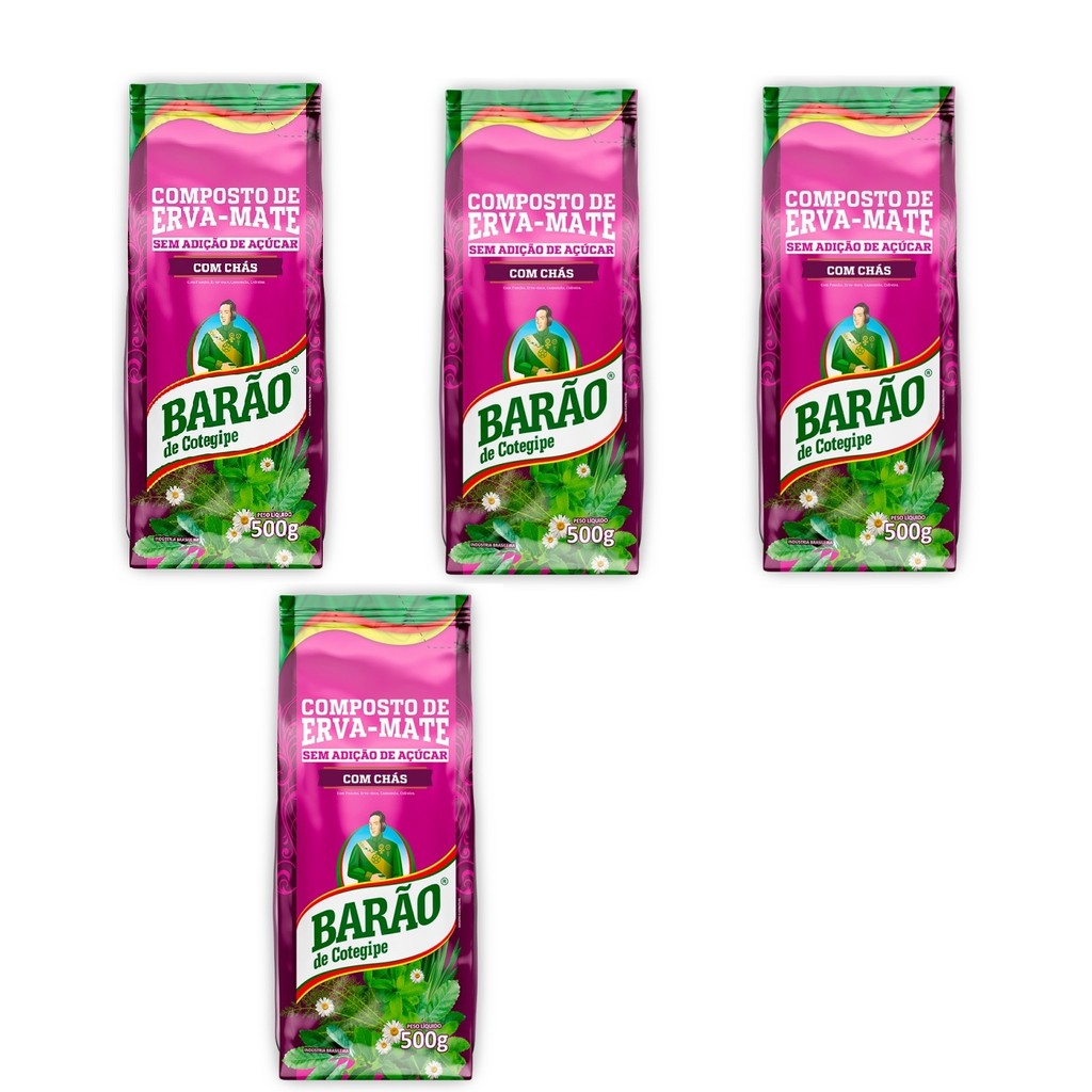 Kit 04 pacotes Composto  Erva Mate BARÃO Com Chás 500G cada