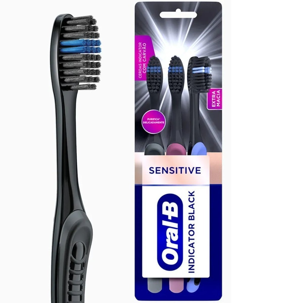Escova Dental Oral-b Indicator Black Carvão Sensitive C/3