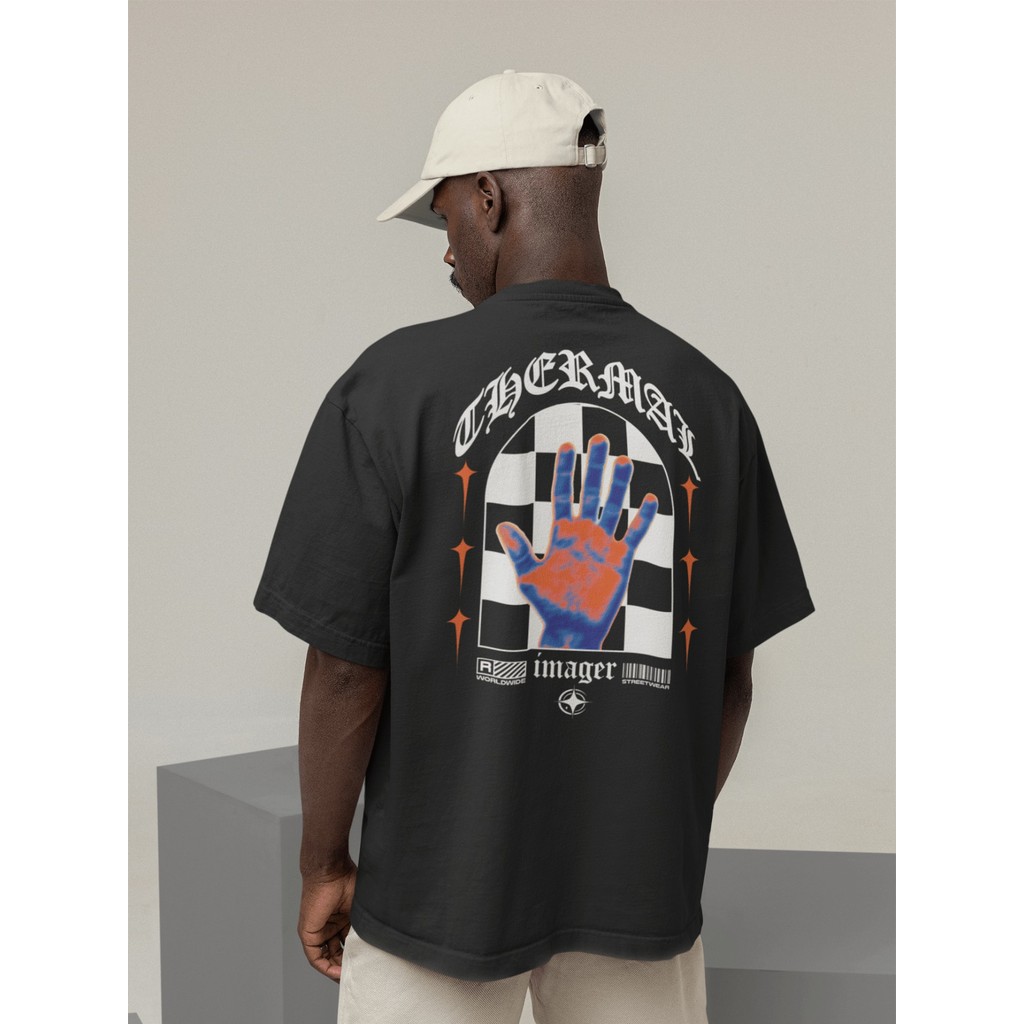 Camiseta Oversized Gola Alta Streetwear Masculino e Feminino 100% Algodão Preto e Off Whte Estampado - ESTAMPA