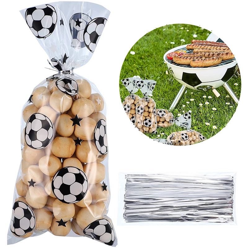 50pc Sacos De Doces De Futebol Crianças Decorações De Festa De Aniversário Saco De Embalagem De Biscoitos De Plástico
