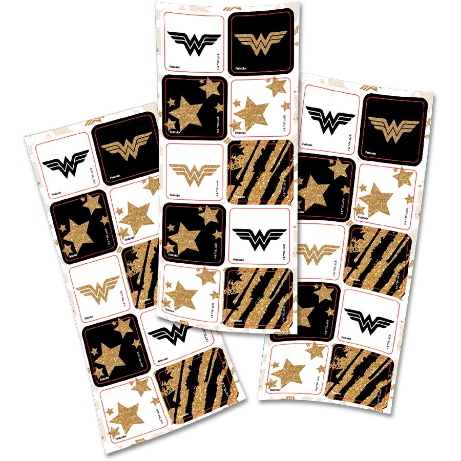 Adesivo Quadrado - Mulher Maravilha Luxo - 30 unidades - Festcolor - Rizzo em Oferta na Shopee