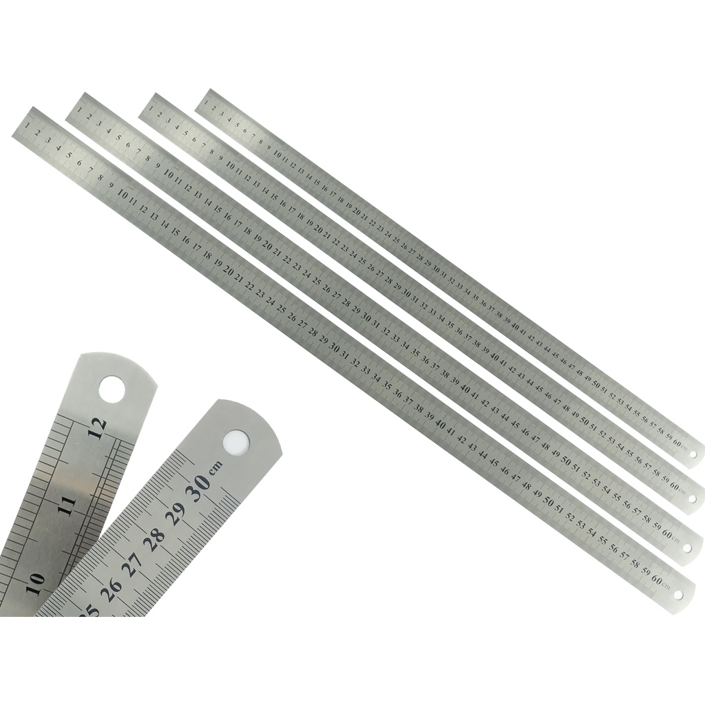 Kit Com 4 Réguas Metal Leve De Aço Inoxidável Tamanho 60 cm Marcação Baixo Relevo Escolar Escritório Engenheiro