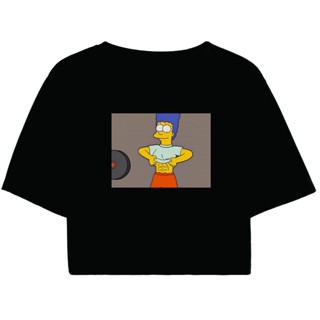 Cropped Feminino Preto Tumblr blogueira academia marge simpson feminina manga curta
