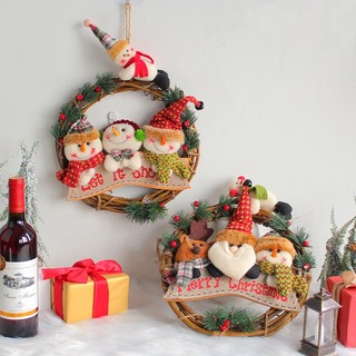 Natal boneco de neve velho rattan guirlanda porta pendurado boneca rattan anel decoração pingente janela decoração perso