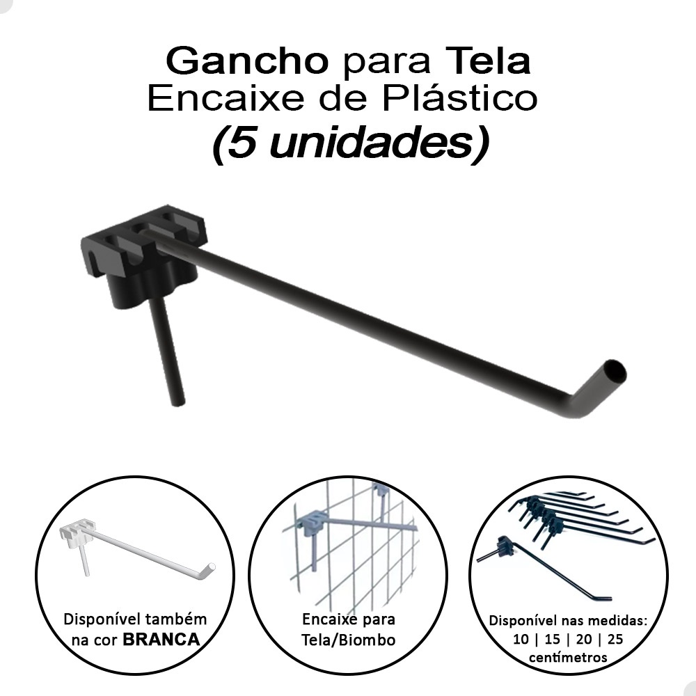 Kit 5 Gancho Expositor Biombo Tela Aramada 10,15,20,25cm