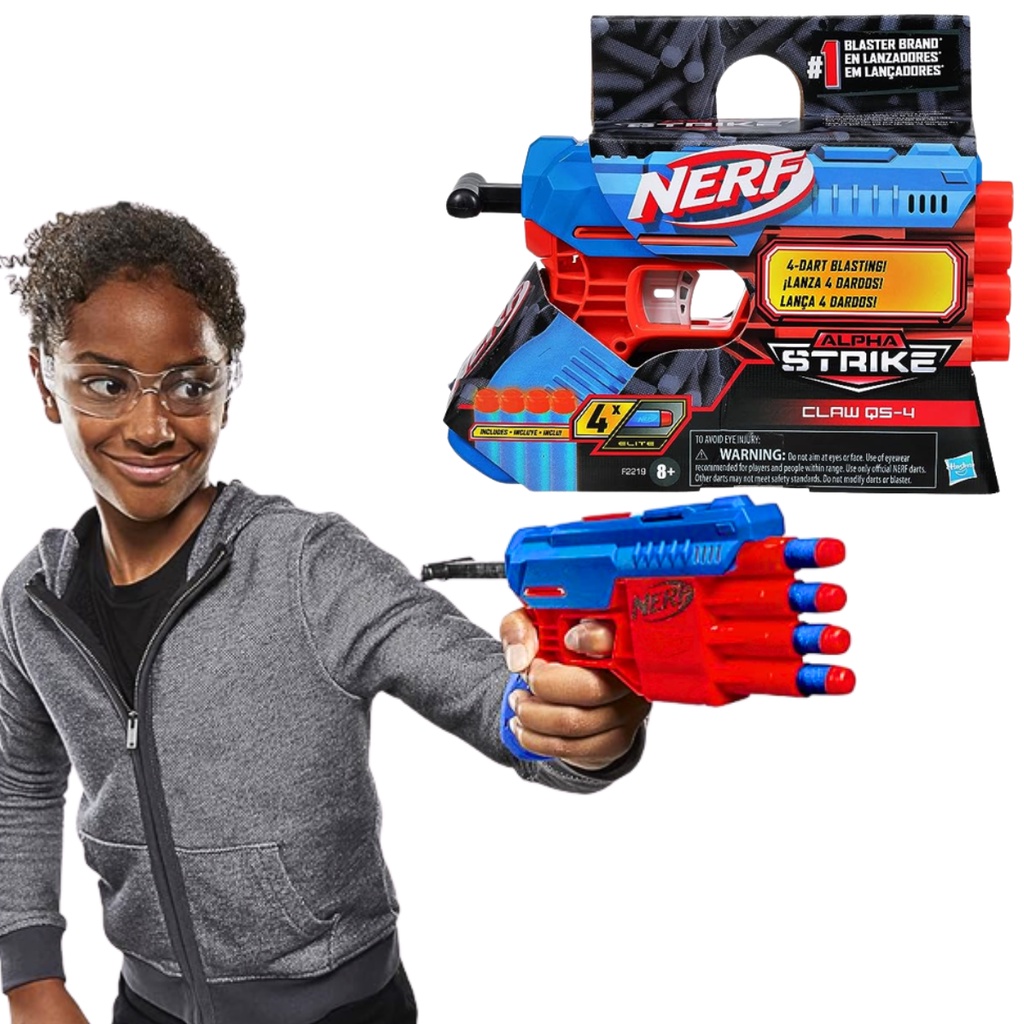 Lança Dardos Arminha De Brinquedo Com 4 Dardos Nerf Alpha Strike Lançador Infantil Azul E Laranja Para Meninos Meninas Crianças Adultos Selo Inmetro Brinquedos Hobby Hasbro