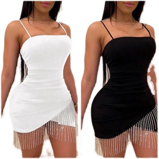 Esparguete Sexy Com Atadura Fringe Slim Moda Bodycon Vestido De Noite Mini Saia Curta