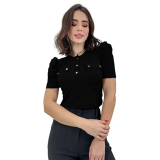 Blusa Social Feminina Manga Curta Princesa Canelada Botoes