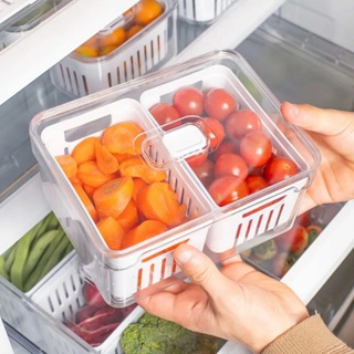 Kit 2 Organizadores De Geladeira 2,2L Com Tampa e Cesto Duplo Escorredor Legumes Frutas em Oferta na Shopee
