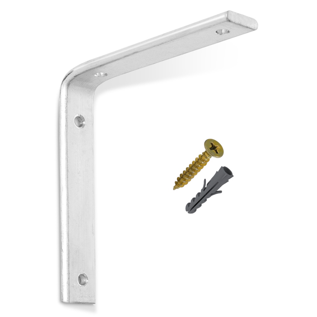 Suporte Cantoneira Mão Francesa de Alumínio 10x10cm Para Prateleiras Com Parafusos e Buchas Kit 48peças