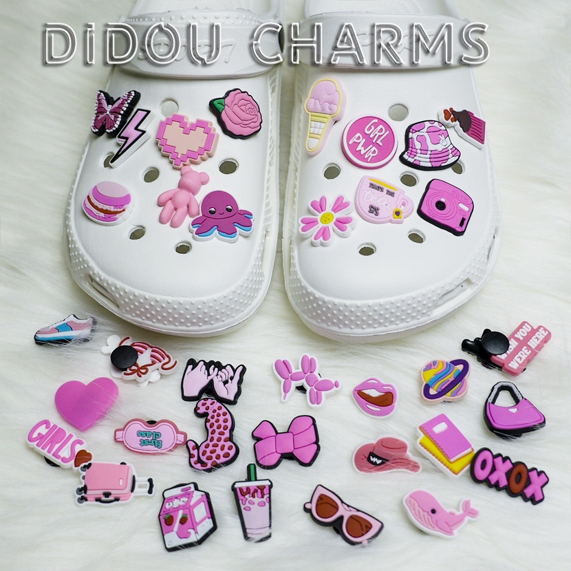 DIDOU PVC Sapato Encantos Acessórios Rosa Decoração Comida Fivelas Para Tamanco Sandálias Pino Presentes De Aniversário 