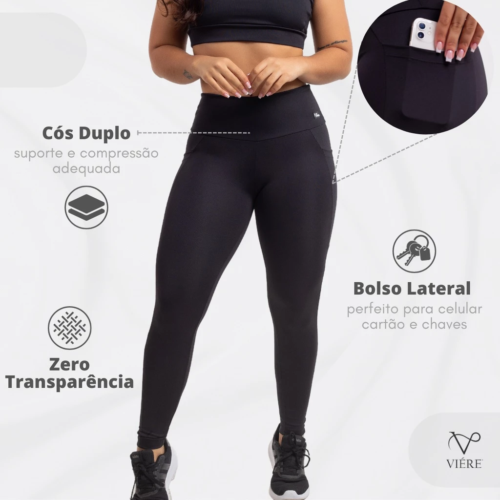 Legging Fitness Feminina Zero Transparência Cintura Alta com Cós Duplo com Bolso Academia - VIÉRE — imagem 1