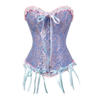 Corpete Corset Espartilho Cinta Modela Cintura Floral Lilás Com Rosa