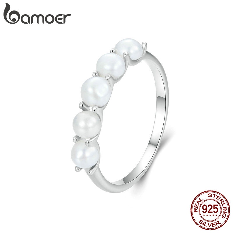 Bamoer 925 Sterling Sliver Ring Anel Pérola Natural Moda Jóias Presentes Para Mulheres em Oferta na Shopee