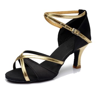 Adulto Damas Latino Dança Salão De Bolas Satin Mid-high-heeled Stiletto Sandália Soft Sole Sapatos De Prática Profissional