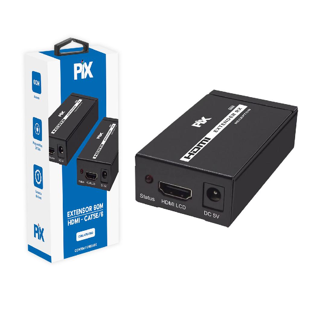 Extensor Hdmi Rj45 60 Metros Adaptador Cabo Rede Cat5e/6