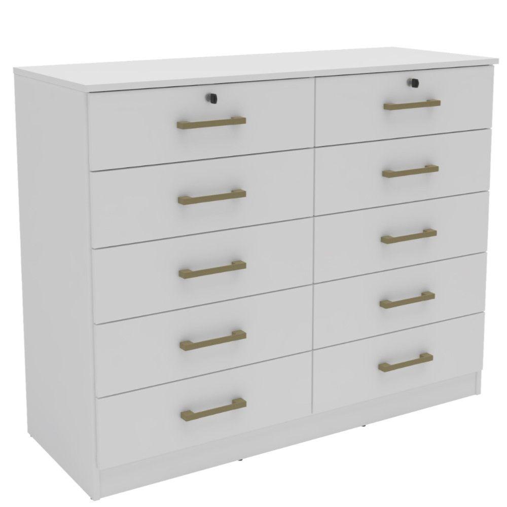 Cômoda Mademovel 10 Gavetas Com Chave e Corrediças Metálicas 95x118x45cm Modelo 2338 - Home & Living