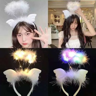 Asas de anjo Penas Argolas de cabelo luminosas/Filhos de glitter raposa led festa de dança festiva adereços de tiara