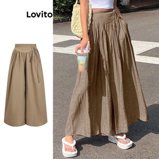 Lovito Casual Calça Feminina Lisa Plissada com Cinto L71ED279 (Marrom)