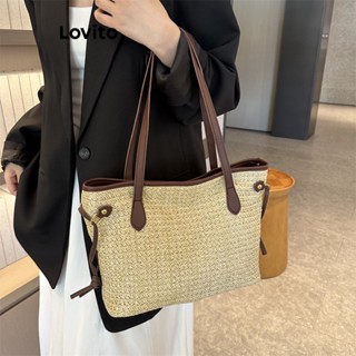 Lovito Esportivo Bolsa Tote Feminina Lisa Colorblock com Alça LNA28328 (Café)