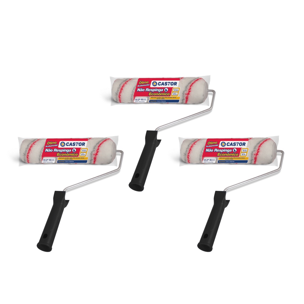 Kit 3 Rolos de Lã Baixa para Parede 23cm c/ cabo - Castor em Oferta na Shopee