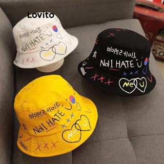 Lovito Chapéu Casual Feminino Com Letras Coração Graffiti Hip Hop LFA08339 (Branco/Amarelo/Preto)