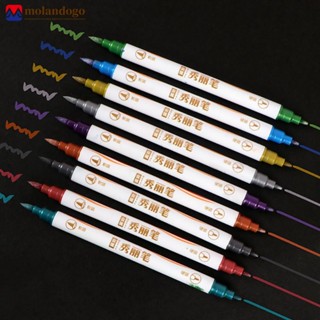 MOLANDOGO 10 Cores Pincel De Cabeça Dupla Ponta Fina Canetas Marcadoras Metálicas Conjunto De Caligrafia Para Desenho De Arte Papelaria De Aprendizagem H5Z1