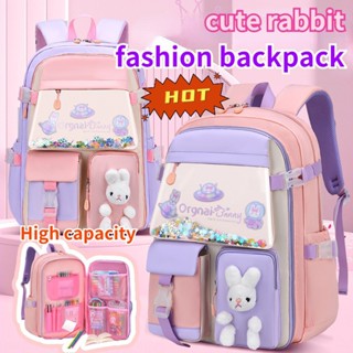 Desenhos animados impermeáveis de grande capacidade mochila escolar multifuncional coelho para crianças para proteger o chão crianças para reduzir a carga