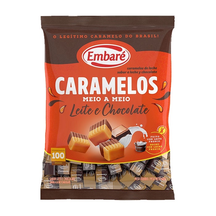 Bala Caramelos meio a meio leite e chocolate 660g Embaré