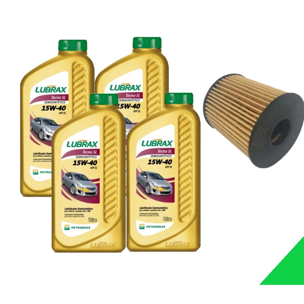 KIT TROCA DE OLÉO 4 LITROS DE15W40 LUBRAX + FILTRO CITROEN, PEUGEOT
