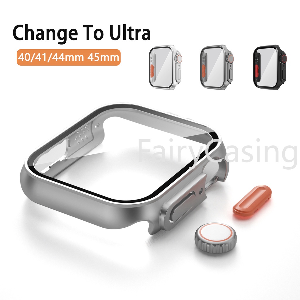 Mudança Para Ultra Apple Watch Case 2 49mm Série 9 45mm 41mm Tampa De Vidro Temperado 8 7 6 5 4 44mm 40mm 42mm Atualização De Aparência