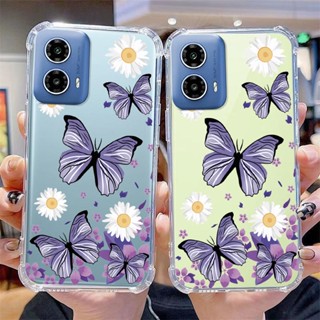 Motorola G04 G24 G24 MOTO G24 Capa De Flor De Borboleta Silicone Transparente Canto De Ar Reforçado Caixa Resistente A Quedas De Saco