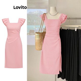 Lovito Vestido Casual Liso Franzido Para Mulheres L77ED159