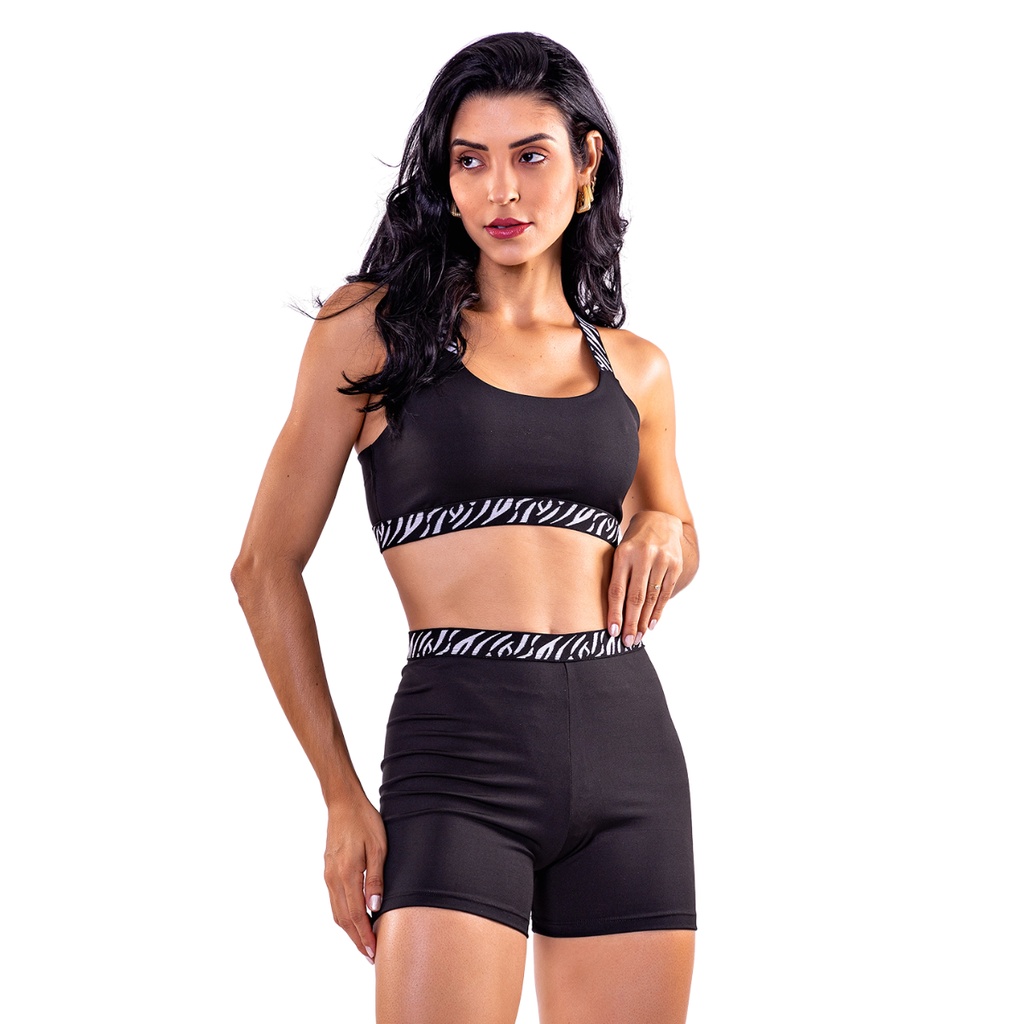Conjunto  Academia  Feminino Fitness Short e Top Academia Cintura Alta Com Elastico Suplex