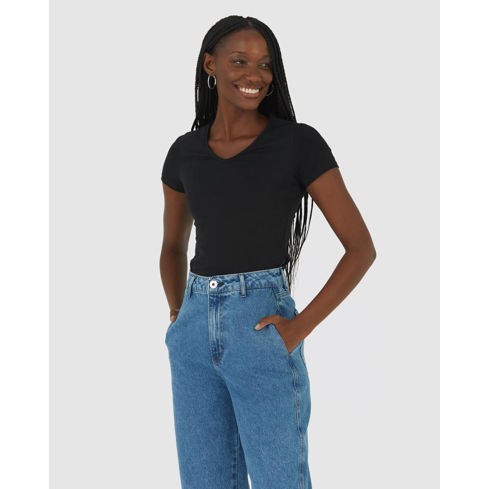 Blusa Básica Feminina Decote V Em Algodão - Women Clothes