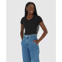 Blusa Básica Feminina Decote V Em Algodão